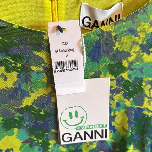 Ganni NWT Sulphur Spring Mesh Ruched Dress - Picture 5 of 10